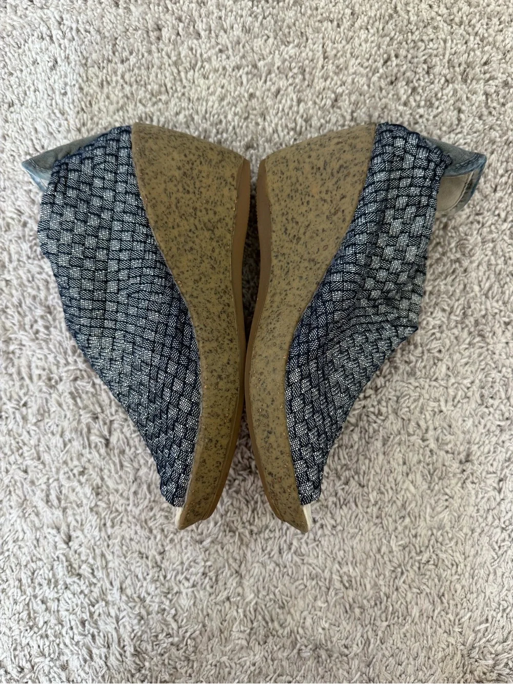 bernie mev. Blue Sparkle Woven Open-Toe Wedge Sandals
